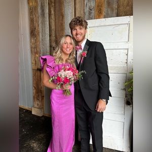 Black Halo prince gown in pink